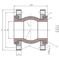 Антивибрационный компенсатор серии TLV-Tafline (Тафлайн), DN040 PN10, PTFE, фланцевый Тафлайн