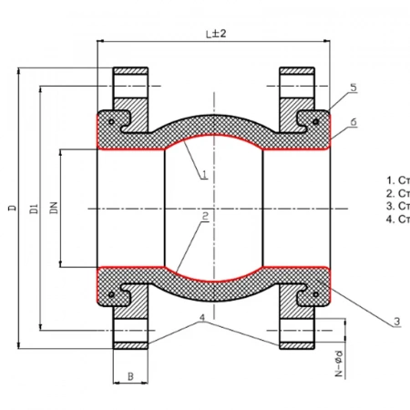 Антивибрационный компенсатор серии TLV, Tafline (Тафлайн), DN080 PN10, PTFE, фланцевый Тафлайн